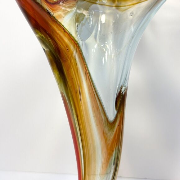Sooner Art Glass Vase Hand Blown Vintage Marble Brow Mid-Century Modern - Picture 6 of 9